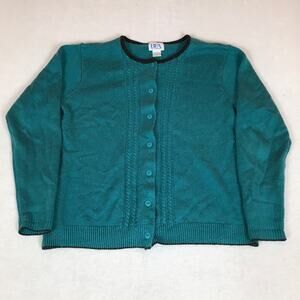 Vintage BFA Classics Cable Knit Cottagecore Preppy Teal Blue Button Cardigan XL